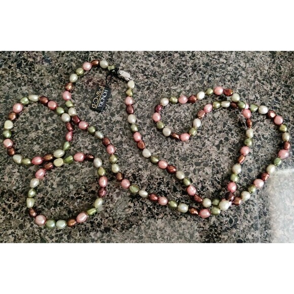 HONORA 925 SILVER MULTI PEARL BEAD 36" SINGLE STRAND NECKLACE + 2 Bracelets Set - Picture 2 of 9